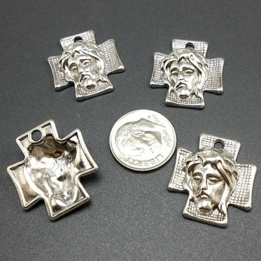 6pcs Jesus Cross Charms silver tone metal‎ religious